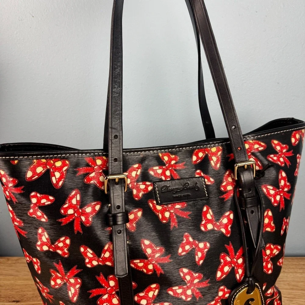 Dooney & Bourke Disney Parks Black Red Minnie‎ Mouse Bows Shopper Tote Bag Purse